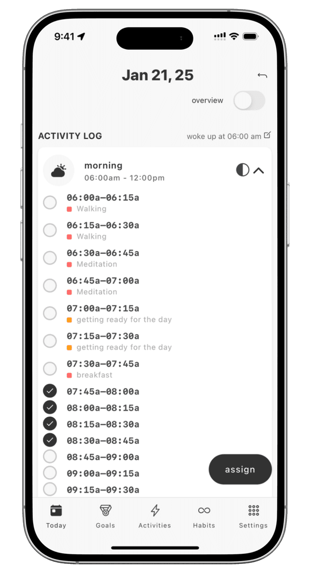 beyondtime.ai routine analytics dashboard with pie charts showing time distribution and productivity pattern analysis